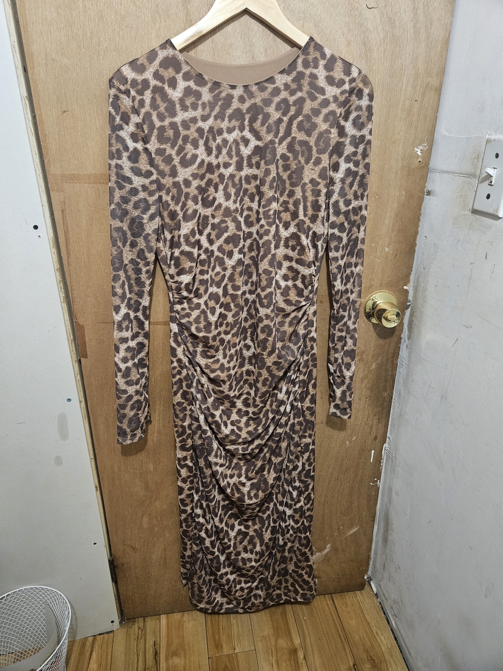 Amazon Brown Leopard Print Long Sleeve Midi Dress